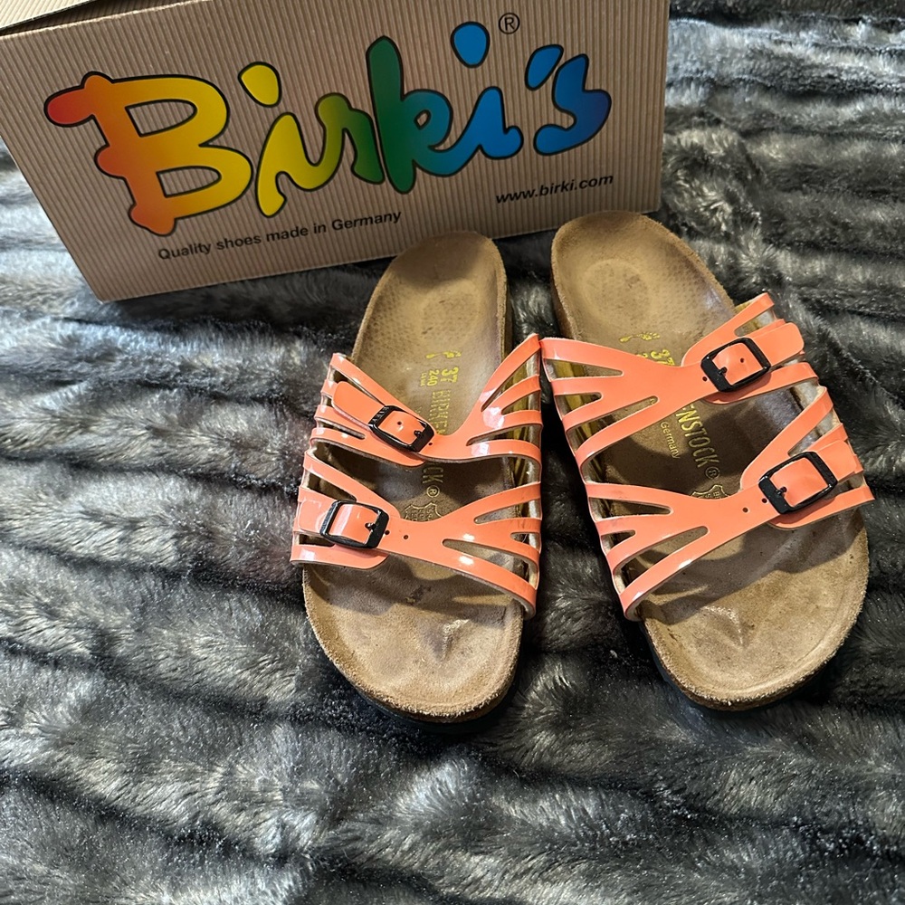 Birkies by Birkenstock Orange Coral Granada Women’s 6 L6 37 Nubuck Sandals Beach